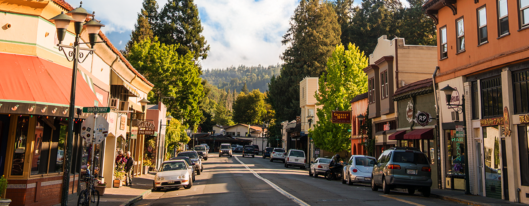 Downtown street of Fairfax in Marin County for Bay Leaves local cannabis delivery service